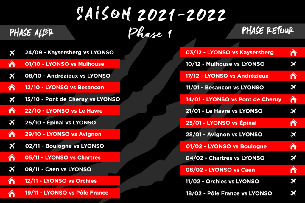 Calendrier Des Matchs De Phase 1 LYONSO Basket